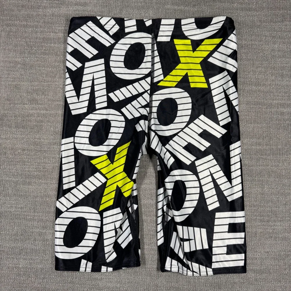 Q Swimwear Mens Jammer Swim Shorts Black White Neon Yellow Graphic Size 30
